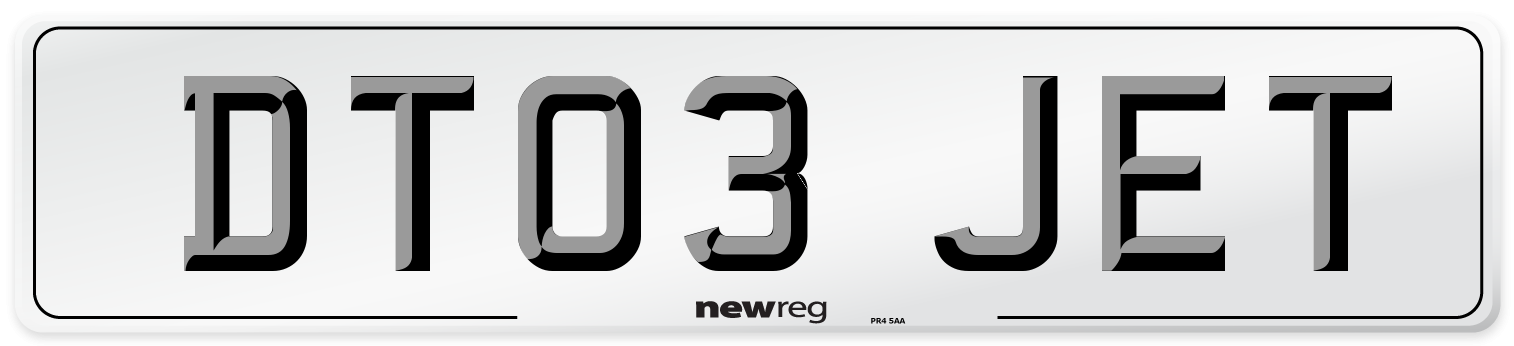 DT03 JET Number Plate from New Reg